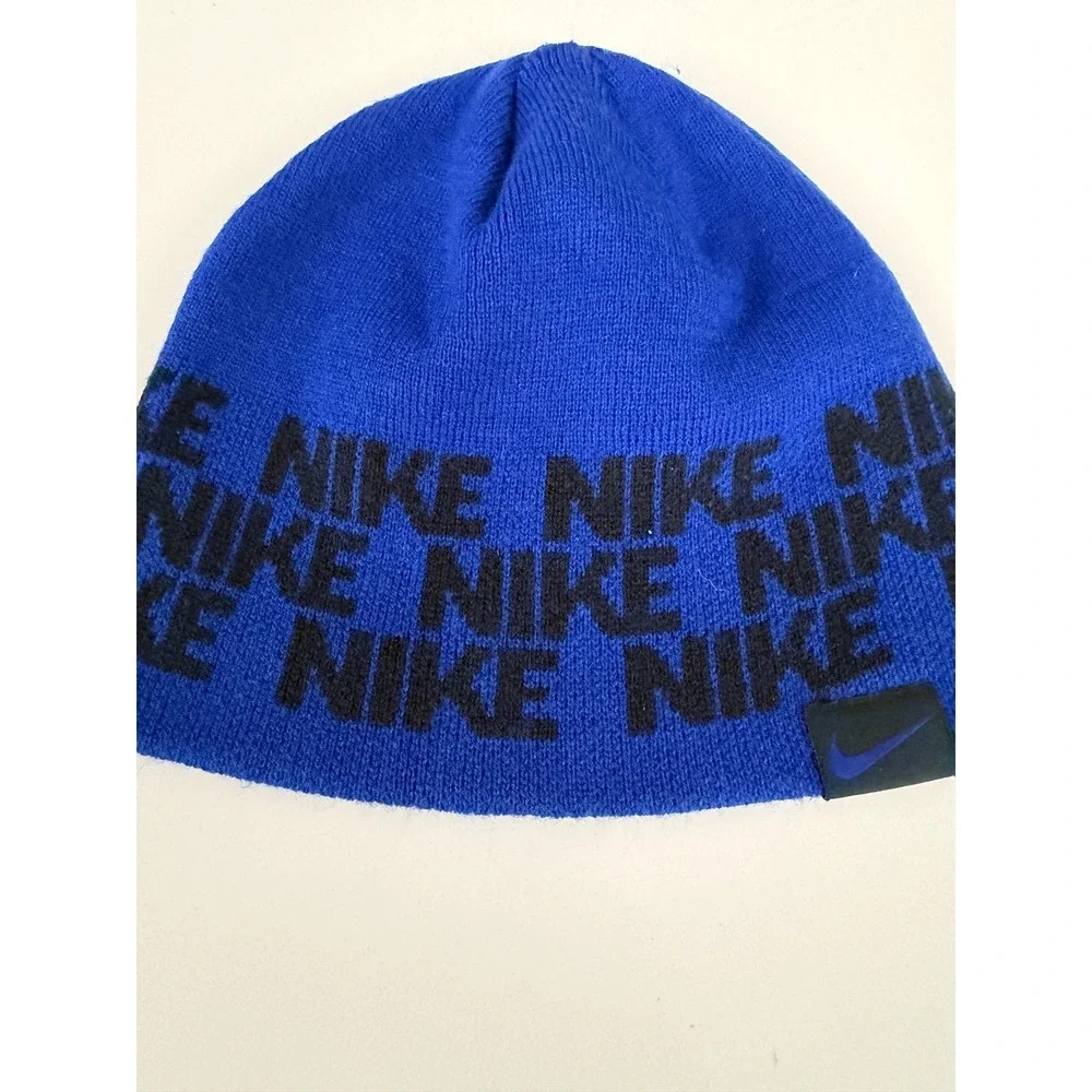 Nike Kids Royal Blue Black Logo Knit Beanie Winter Hat 8-20 2461-142
